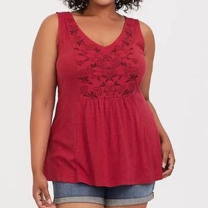 Torrid Heritage Slub V-Neck Embroidered Tank